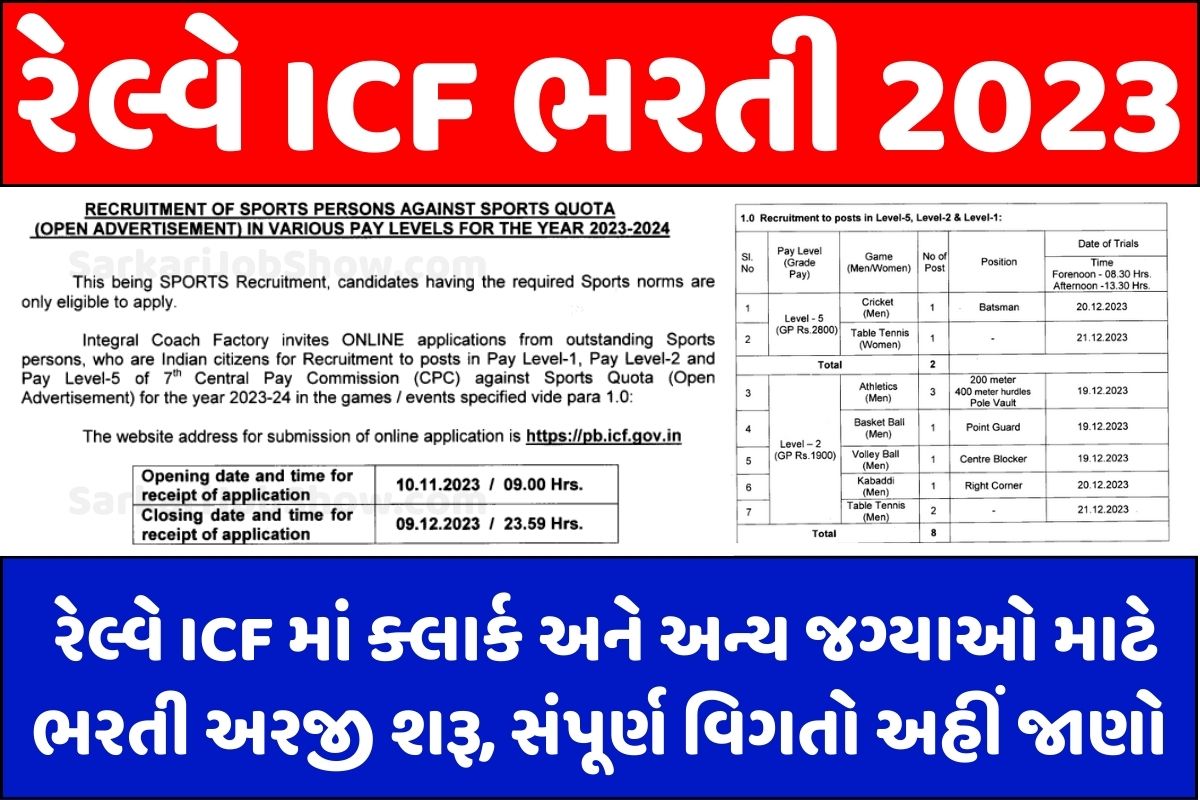 Railway ICF Bharti 2023